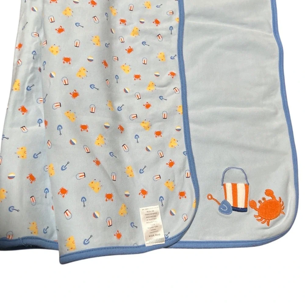 Gymboree Baby Boy Blue Beach Crab Sandcastle Cotton Reversible Blanket 240393561